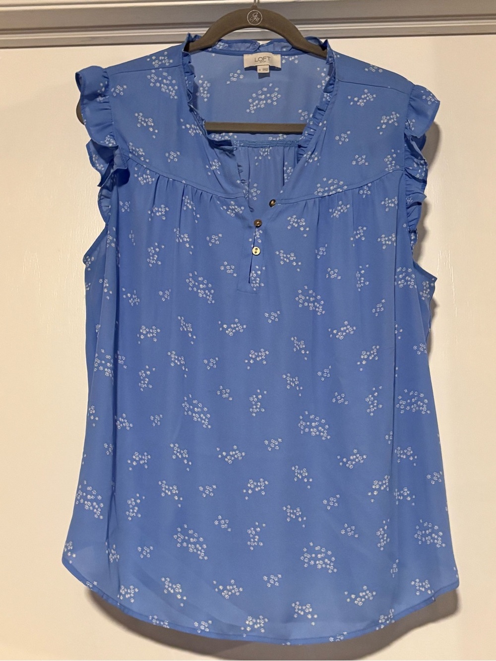 ⭐️LOFT Blue Floral Ruffle Cap Sleeve Blouse